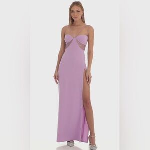 Lucy in the Sky prom dress- slit, mesh pieces. hemmed to fit a 5”2 person